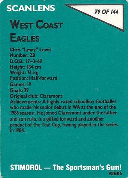 1988 Scanlens VFL #79 Chris Lewis Back